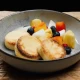 Cottage cheese syrniki with fresh fruits and sour cream with chia seeds